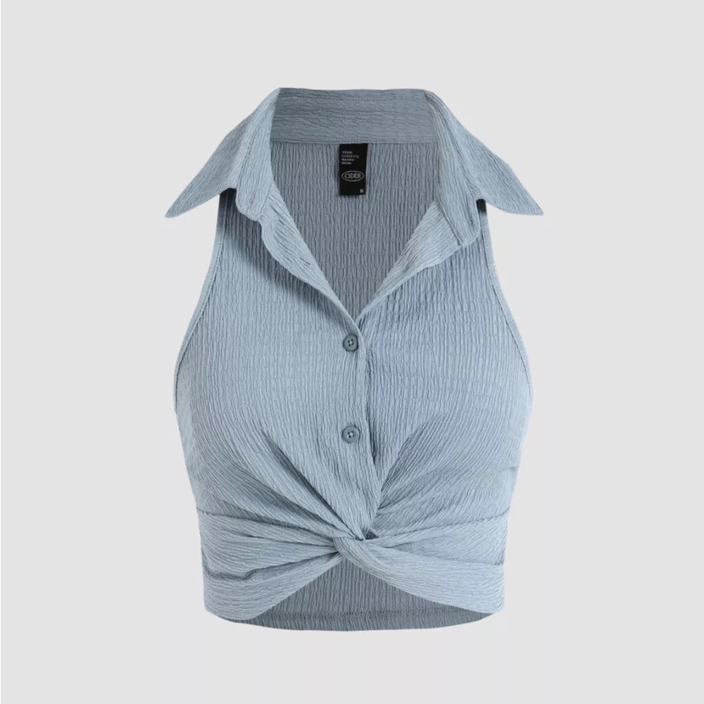 Solid Texture Button Up Crop Top